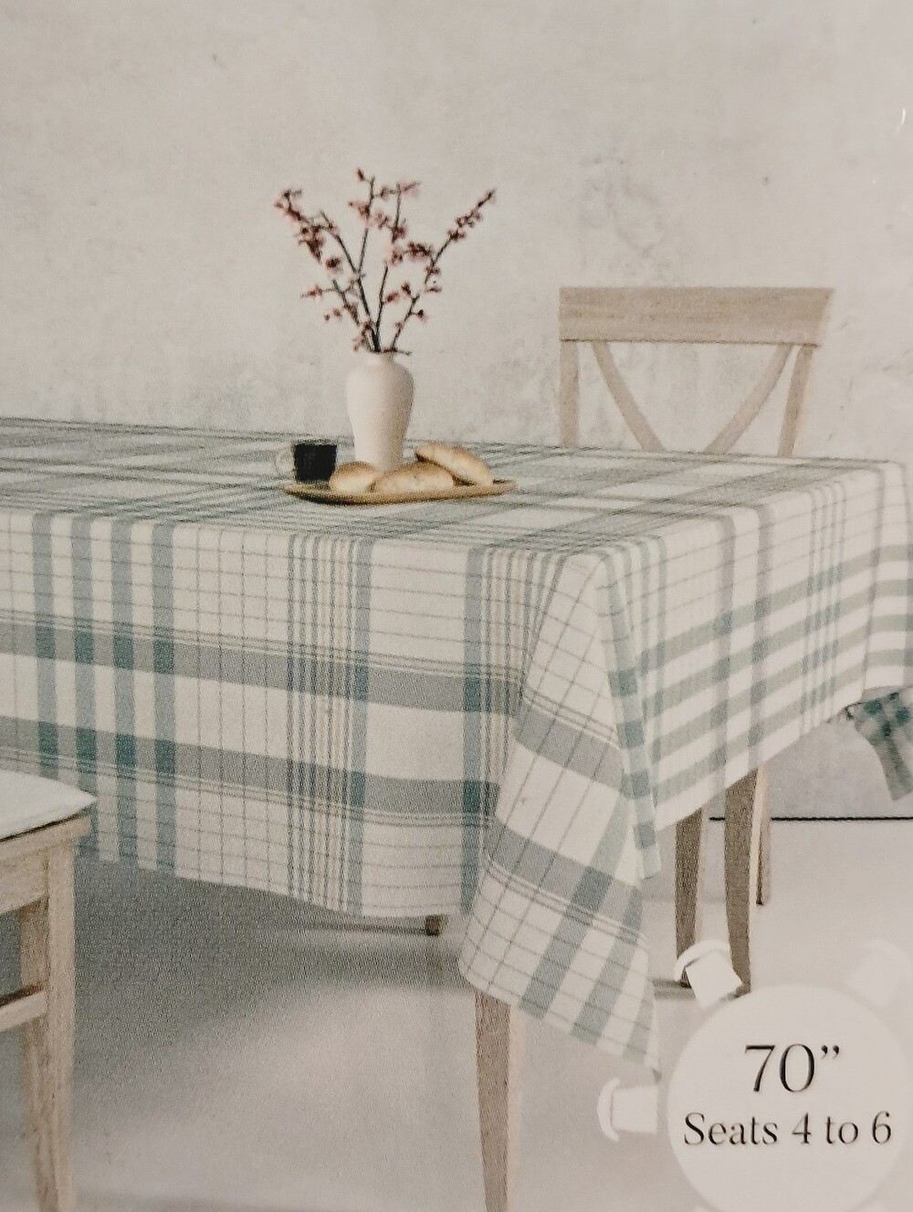 Lintex NWT 70" Round 100% Cotton Monroe Plaid Tablecloth In Sage Green